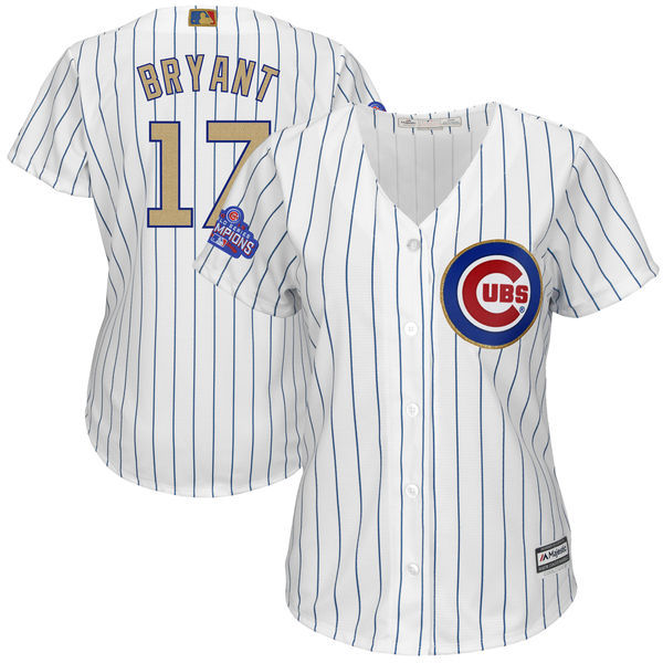 Womens 2017 MLB Chicago Cubs #17 Bryant CUBS White Gold Program Jersey